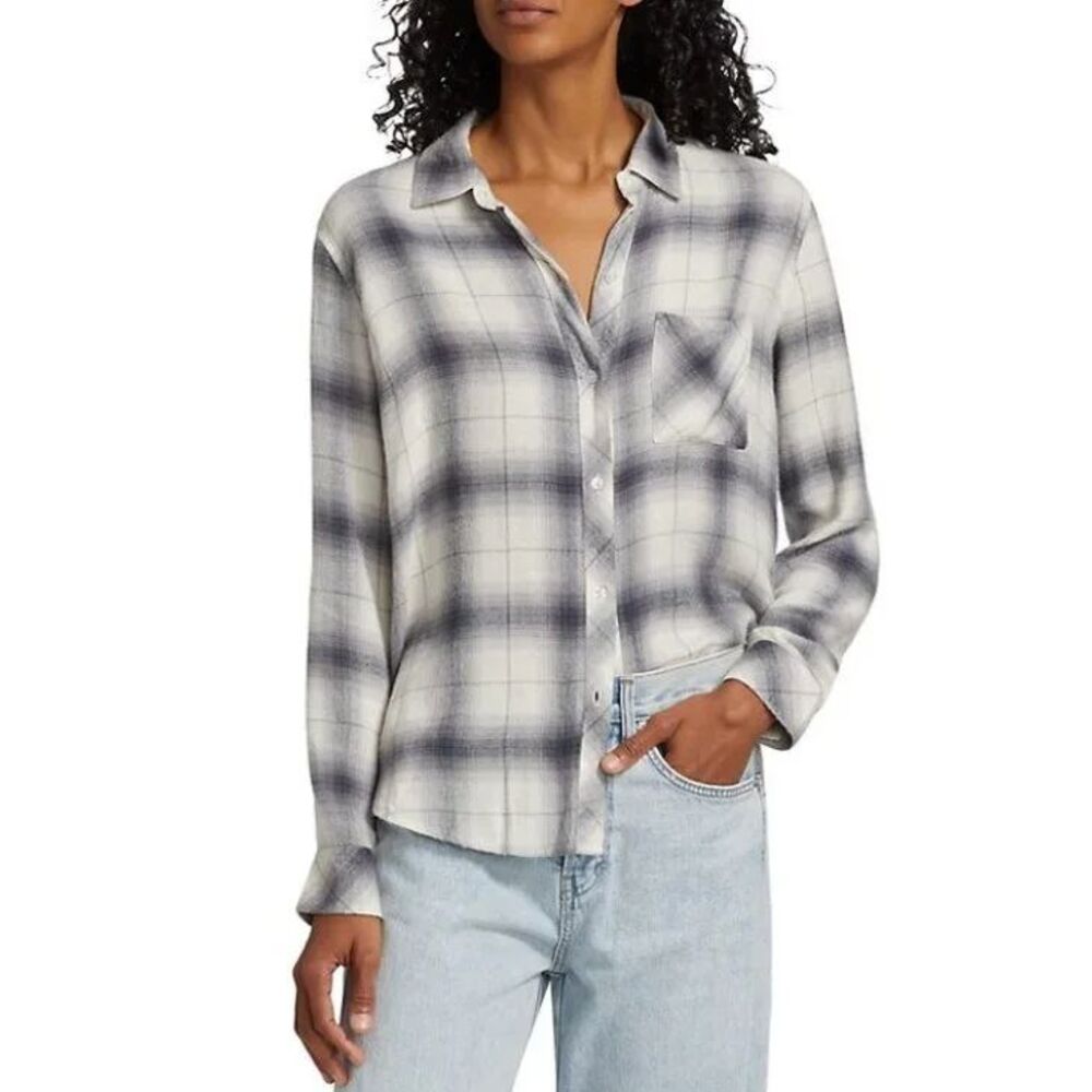 Rails Hunter Plaid Shirt Womens Large Gray Button Up Long Sleeve